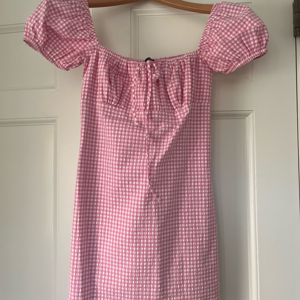 Pink Gingham Off-Shoulder Dress